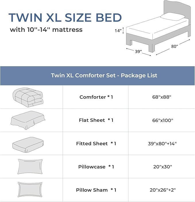 Sasttie Twin XL Comforter Set, 5 Pieces Twin XL Bed in a Bag, Complete Bedding Set Includes Comforter, Flat Sheet, Fitted Sheet, Pillowcase and Pillow Sham, Ivory