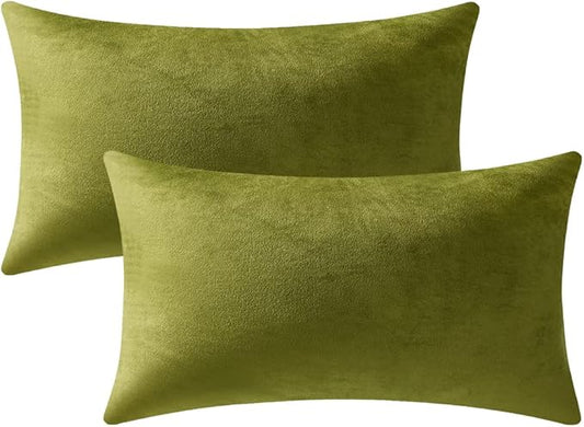 Lumbar Pillow Covers 12x20 Chartreuse: Pack of 2 Cozy Soft Velvet Rectangular Modern Luxury Decorative Throw Pillow Cases for Sofa Couch Living Room Bed Home Decor
