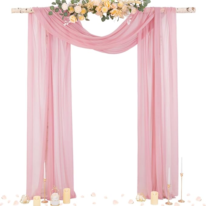 Socomi Wedding Arch Draping Fabric 29" x 20Ft 2 Panels Dusty Rose Sheer Outdoor Curtain Drapes Extra Long for Bridal Baby Shower Ceremony Birthday Party Decor