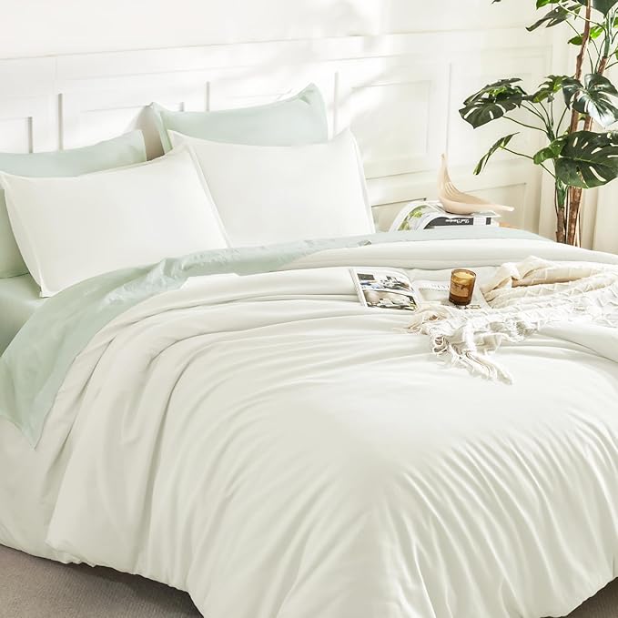 Litanika Comforters Ivory Oversized King Size, 3 Pieces Lightweight Solid Bedding Comforter Set, All Season Fluffy Bed Set (120x98In Comforter & 2 Pillowcases)