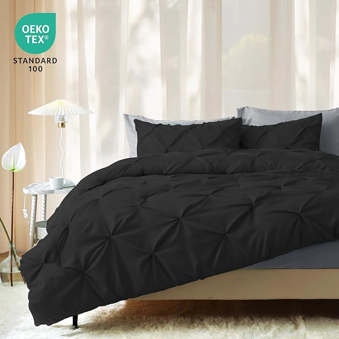 JOLLYVOGUE King Size Comforter Set 7 Pieces - Bed in a Bag King for All Season, Pintuck Bedding Comforter Sets with Comforter, Flat Sheet, Fitted Sheet and Pillowcases & Shams, Black & Light Grey