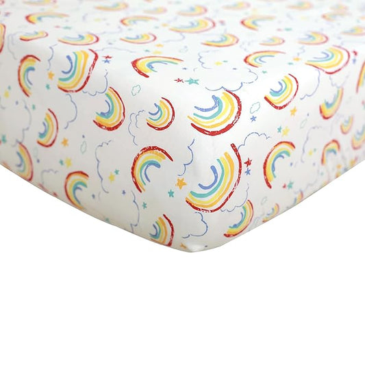 Baby Girl Nursery Sheet - Microfiber Fitted Crib Sheet Baby Sheet for Standard Crib and Toddler mattresses Nursery Bedding Sheet Crib Mattress Sheets for Boys and Girls 1 Pack Rainbow - by UOMNY