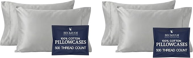 Beckham Hotel Collection Cotton Pillowcases Standard/Queen, 500TC, Sateen Finish, Open End, Breathable, Moisture-Wicking, Dark Gray (4 Pieces)