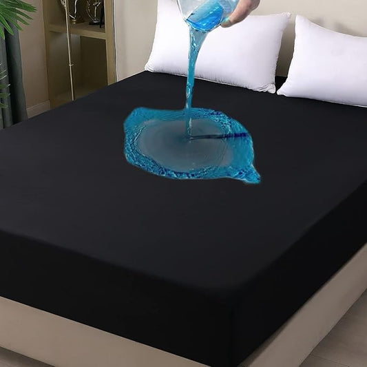 Twin XL Mattress Protector Waterproof, Fitted Sheet Style Breathable Mattress Cover with Deep Pocket Fits Up to 18'', Noiseless Bed Cover for Kids Pets, Machine Washable (Black, 39'' X 80'')