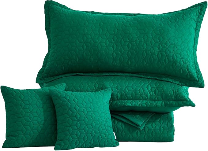 Oversized King Bedspread 128x120 Extra Wide, Modern & Contemporary Look, Lightweight Bedding Cover, Reversible, 5 Piece, 100% Microfiber, Green