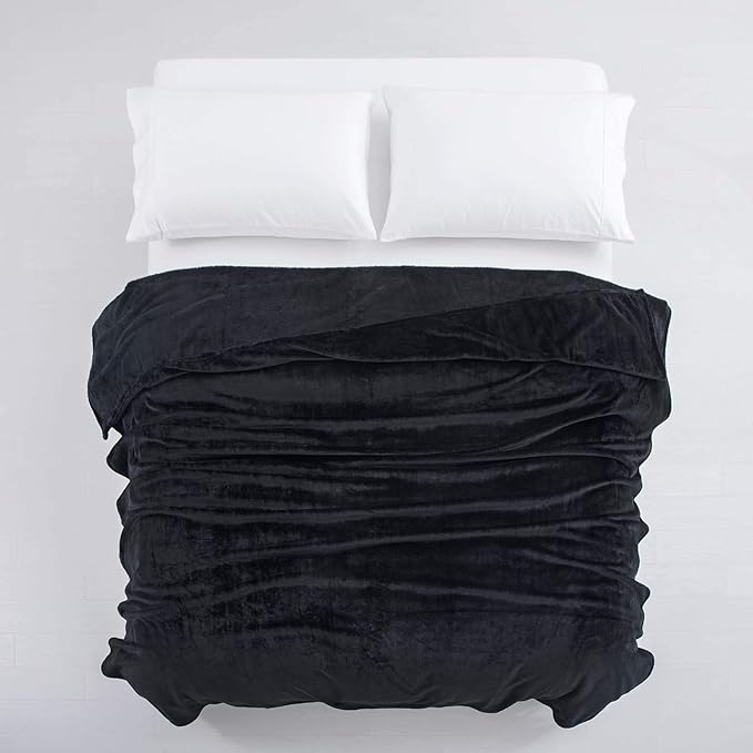 MOONLIGHT20015 Fleece Bed Blanket Queen Size 90x90 inches - 400GSM Anti-Static Lightweight Super Soft Fluffy Fuzzy Plush Blankets Cozy Microfiber Blankets for Couch, Bed, Sofa (Queen, Black)