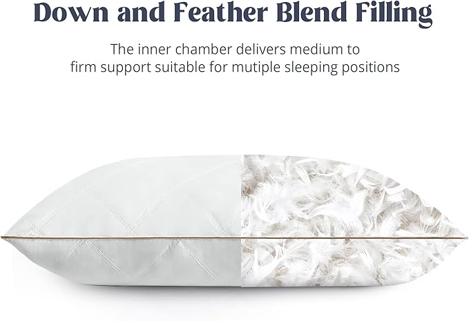 puredown® Goose Feathers and Down Pillow with Diamond Quilting with 100% Cotton Cover, Pack of 2, King Size
