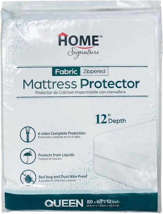 Zippered Waterproof Mattress Protector – 6-Sided Encasement, Bed Bug & Dust Mite Proof, 12” Deep Cover for Full Protection (Queen)