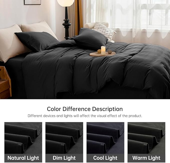 JELLYMONI Cotton Duvet Cover California King - 100% Washed Cotton Linen Like Textured Comforter Cover, 3 Pieces Soft Bedding Set with Zipper Closure (Black, Cal King 104"x98")