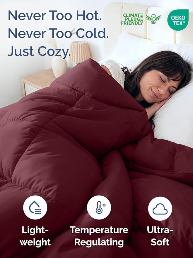 Full Size, Burgundy Alternative Down Comforter - Warm, Lightweight & Breathable Hotel Quality Bedding Set for Men, Women, Kids & Teens - All Season Oversized Cooling Microfiber Duvet Insert Comforter