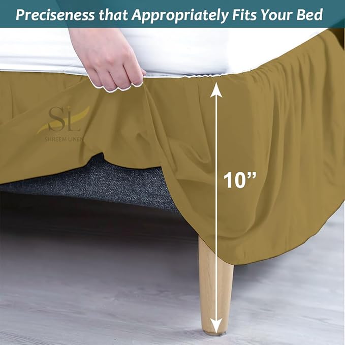 Shreem Linen Ruffled Bed Skirt with Split Corners, Gathered Style, 100% Microfiber, 10-Inch Drop, Dust Ruffle Bedskirt with Platform, King, Taupe