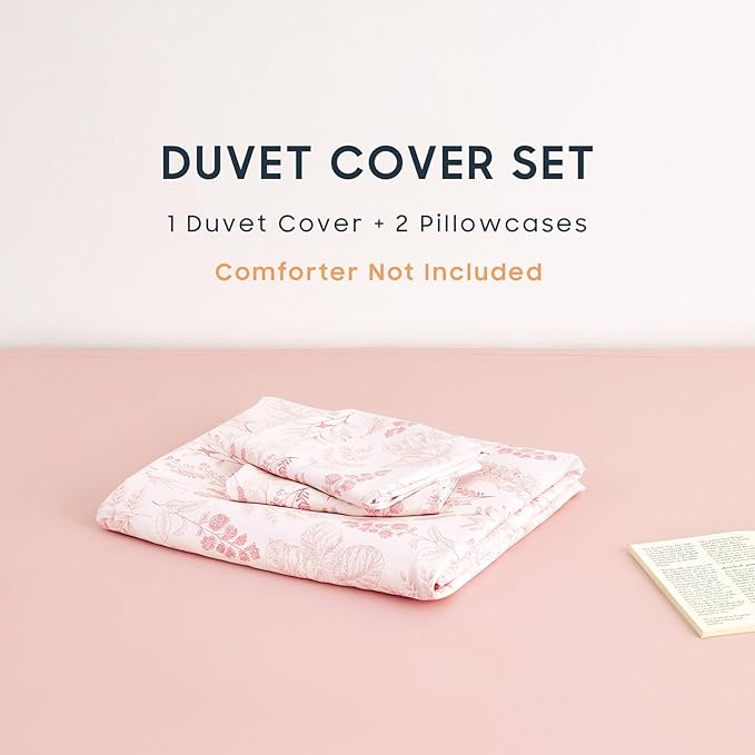 Wake In Cloud - Floral Duvet Cover Set, Botanical Vintage Flower Coquette Cottagecore Aesthetic for Women Teen Girls, Soft Lightweight Bedding, 3-Piece, Blush Pink, Full Size
