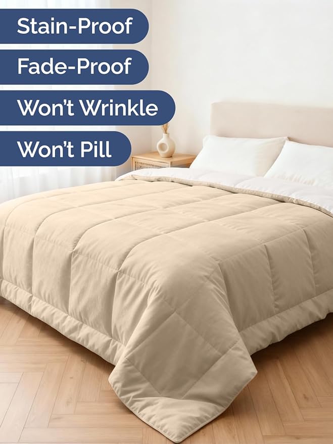 Queen Size, Cream & Antique White Alternative Down Comforter - Warm, Lightweight & Breathable Hotel Quality Bedding for Men, Women, Kids & Teens - All Season Cooling Microfiber Duvet Insert Comforter