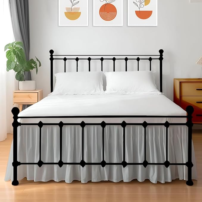 Shreem Linen Ruffled Bed Skirt with Split Corners, Gathered Style, 100% Microfiber, 16-Inch Drop, Dust Ruffle Bedskirt with Platform, King, Light Grey
