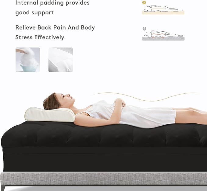Mattress Topper Twin,Extra Thick Mattress Pad Cover for Back Pain,Cooling Mattress Protector with 8-21 Inch Deep Pocket,Overfilled Down Alternative Filling,Black