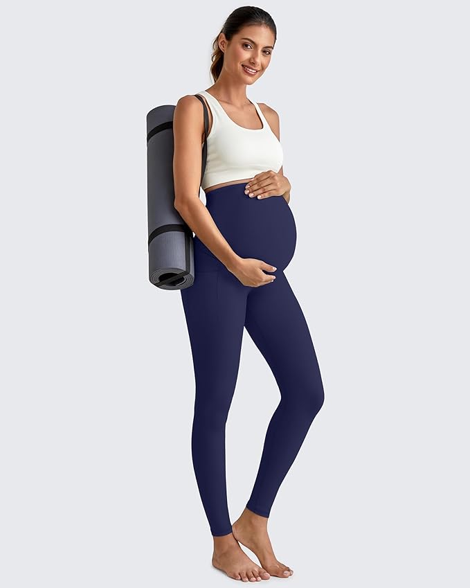 G4Free BareFeel Maternity Leggings with Pockets Over The Belly Stretchy Workout Yoga Pregnancy Pants