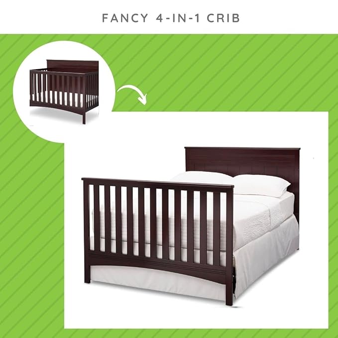 Full-Size Conversion Kit Bed Rails Compatible with Fancy Convertible Crib by Delta Children - Solid Wood Rail #0050 - Toddler & Adult Bed Rail for Full-Size - Nursery Furniture (Dark Chocolate - 207)