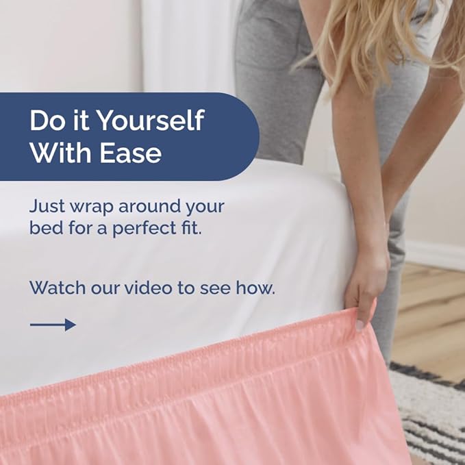 Wrap Around Dust Ruffle Bed Skirt - Baby Pink - Queen Size Beds w/ 15 Inch Drop - Easy Fit Elastic Strap - Adjustable Pleated Bedskirt w/Brushed Fabric - Wrinkle Free - Women, Men, Kids & Teens