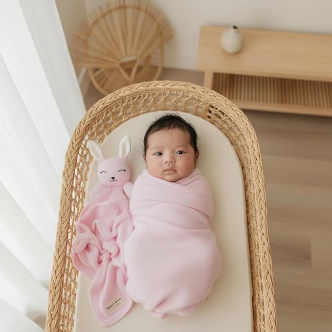 Baby Gift Set - Organic Cotton Newborn Blanket Essentials, Thoughtful Baby Shower & New Baby Gift for Boys & Girls (Lovey - Bunny - Pink)