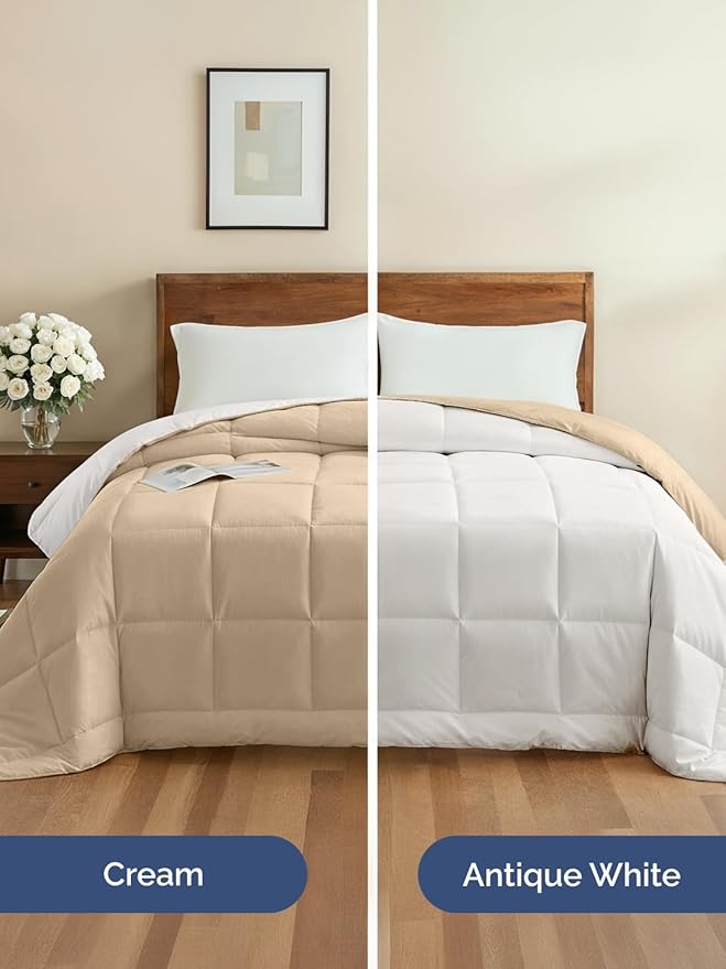 Full Size, Cream & Antique White Alternative Down Comforter - Warm, Lightweight & Breathable Hotel Quality Bedding for Men, Women, Kids & Teens - All Season Cooling Microfiber Duvet Insert Comforter