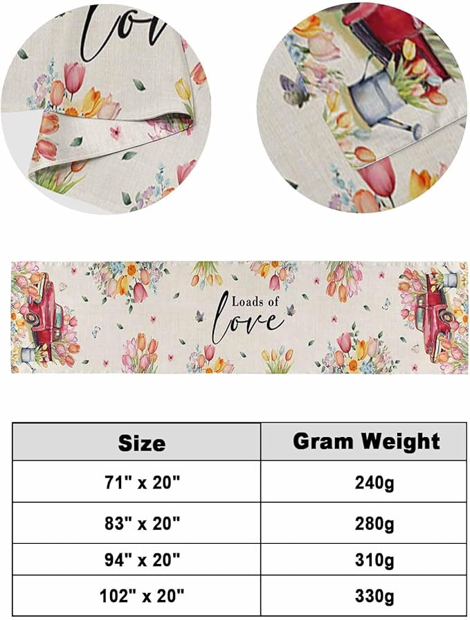 Spring Flower Tulips Red Farm Truck Bed Runners for Bedroom Hotel,Decorative Bedding Scarf Love Colorful Floral Bed End Blanket Bedding Runner Scarves for Queen Size Beds,94x20in