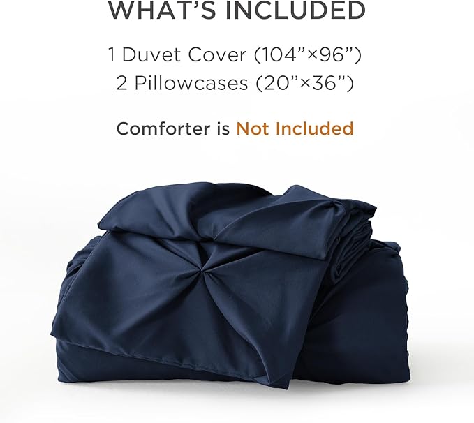 Litanika Navy Blue California King Pinch Pleat Duvet Cover, 3 Pieces Pintuck Cover Soft Microfiber Bedding Set with Zipper Closure & Corner Ties(1 Duvet Cover, 2 Pillowcases)