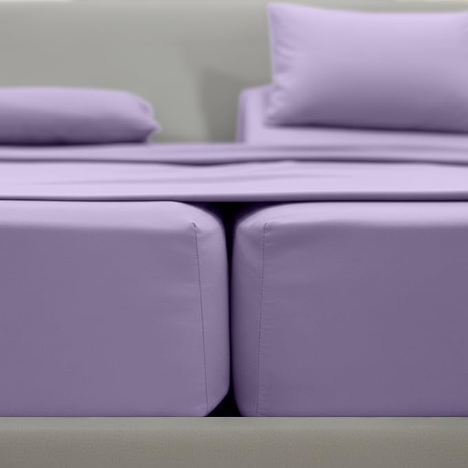 Elegant Comfort Luxurious 1500 Premium Hotel Quality Microfiber Three Line Embroidered Softest 5-Piece Bed Sheet Set, Wrinkle and Fade Resistant, Split King, Lilac