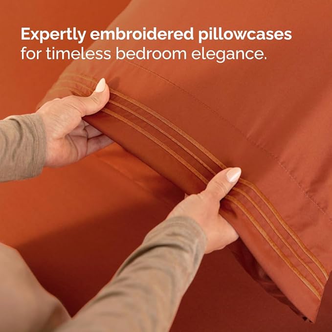 Full XL Size 4 Piece Sheet Set - Comfy Breathable & Cooling Bed Sheets Set - Hotel Luxury Bedding for Women, Men, Kids, Teens, Boys & Girls - Deep Pockets, Soft, Wrinkle Free - Oeko-Tex - Terracotta