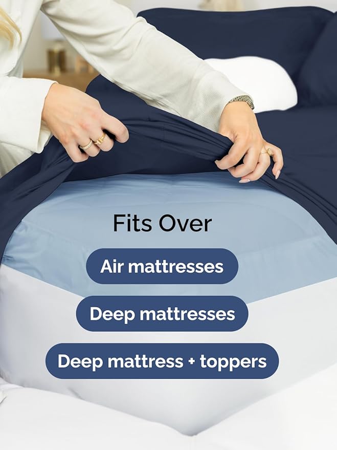 Extra Deep Full Sheet Set - 6 Piece Breathable and Cooling Sheets - Hotel Luxury Bedding for Women, Men, Kids & Teens - Easy Secure Fit - Soft, Wrinkle Free and Comfy - Extra Deep Pockets - Navy Blue