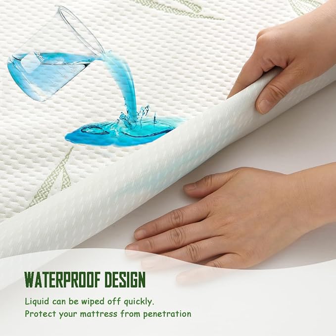 Cal King Size Waterproof Mattress Protector, Premium Cooling Viscose from Bamboo Mattress Pad, Breathable, Noiseless, Cooling & Machine-Washable Bed Cover with 21" Deep Pocket