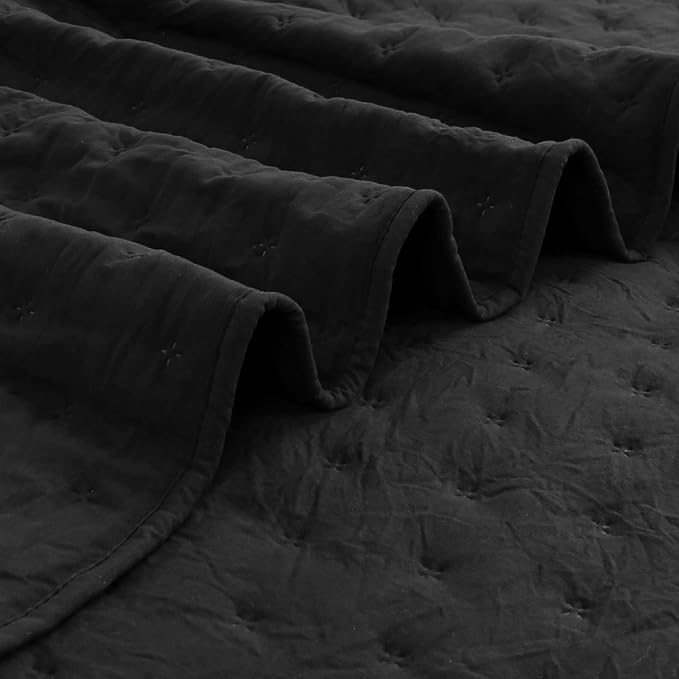 ROARINGWILD Black King Size Quilt Bedding Sets with Pillow Shams, Lightweight Soft Bedspread Coverlet, Quilted Blanket Thin Comforter Bed Cover, All Season, 3 Pieces, 104x90 inches