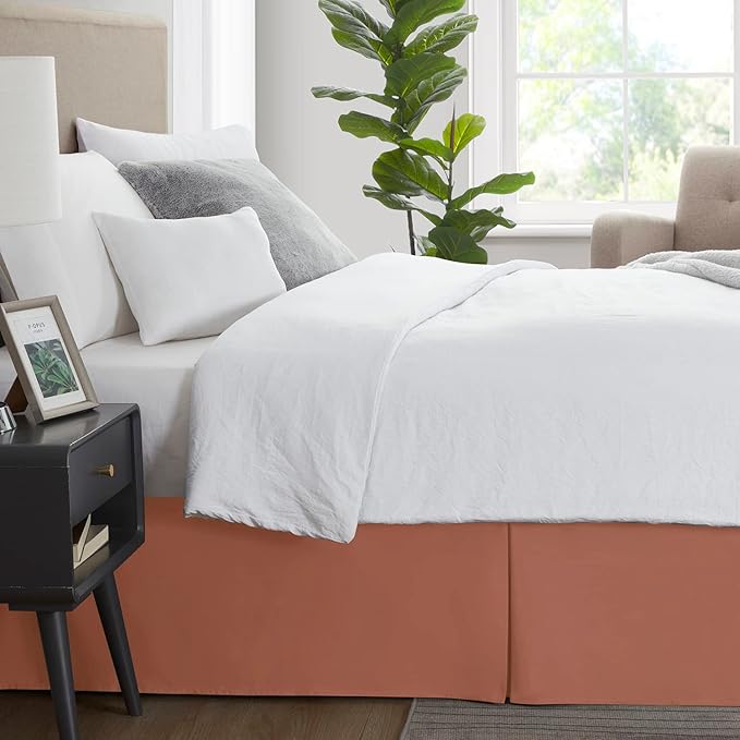 Nestl Rust Bed Skirt Cal King Size - Cal King Bed Skirt 14 Inch Drop - Brushed Microfiber Bed Skirts - Hotel Quality Pleated Bed Skirt - Shrinkage & Fade Resistant