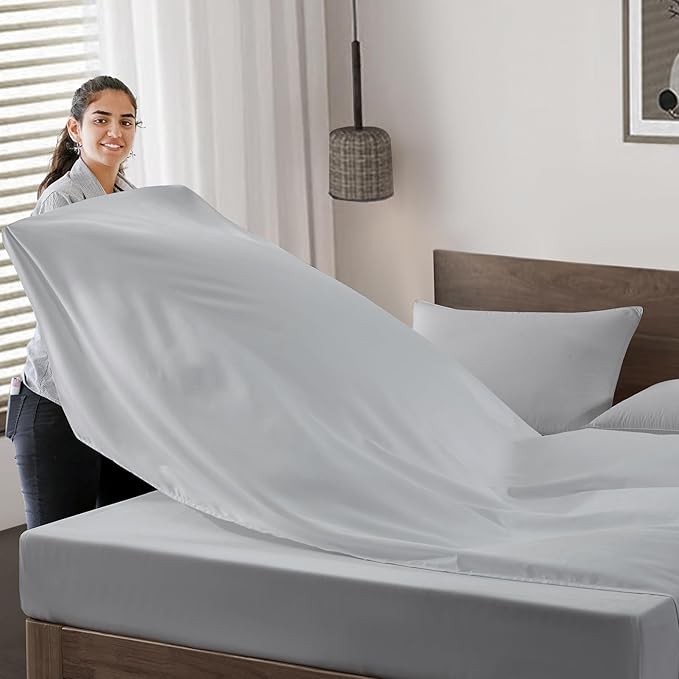 Maple&Stone Full Flat Sheet 6 Pack,Premium Soft & Breathable,Brushed Microfiber Fabric,Anti-Shrinkage & Non-Fading,Bulk Flat Sheets Only Full Size(Light Grey)