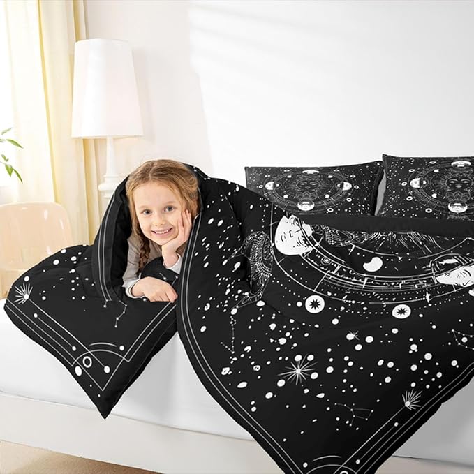 Feelyou Sun Moon Comforter Queen Size Black White Psychedelic Constellation Comforter Set Boho Exotic Mandala Bedding Set Galaxy Astrology Space Duvet Set Soft Chic Mystic Star Room Decor Quilt Boys