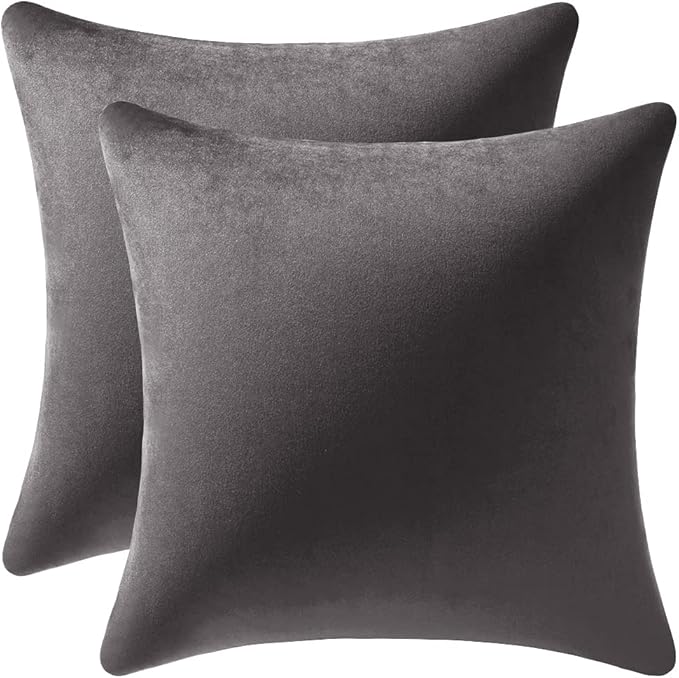 Euro Sham Covers 24x24 Dark-Grey: Pack of 2 Cozy Soft Velvet Square Modern Luxury Decorative Throw Pillow Cases for Sofa Couch Living Room Bed Home Decor