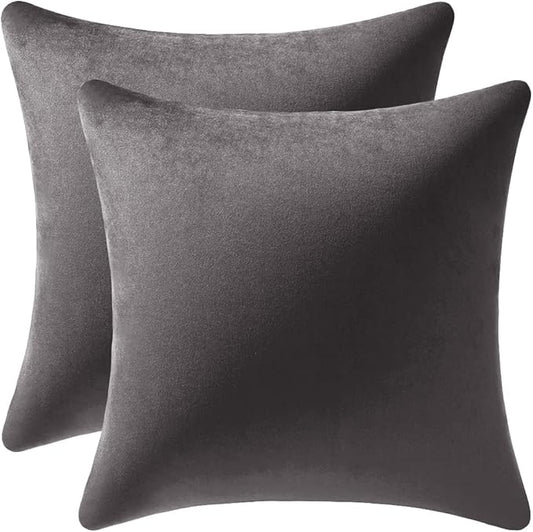 Euro Sham Covers 24x24 Dark-Grey: Pack of 2 Cozy Soft Velvet Square Modern Luxury Decorative Throw Pillow Cases for Sofa Couch Living Room Bed Home Decor