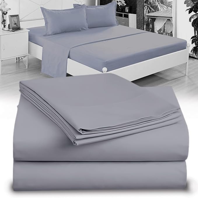 Full XL 100% Microfiber Double Brushed Sheet Set - Extra-Soft, Breathable & Wrinkle-Free - 15" Deep Pockets, 54" x 80" - Ideal for Extra Long Full Beds - 4PC Set (Full XL, Medium Grey)