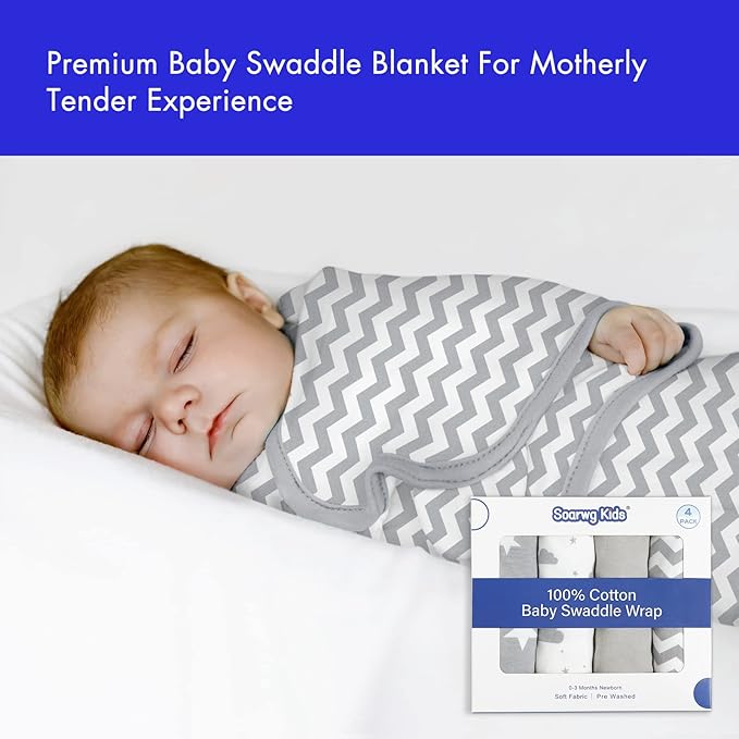 Organic Baby Swaddle Sleep Sacks, 4-Pack Swaddles for Newborns Baby Essentials, Infant 0-3 Months, 100% Cotton Soft & Snug Adjustable Wrap Nursery Swaddling Blankets Improves Sleep