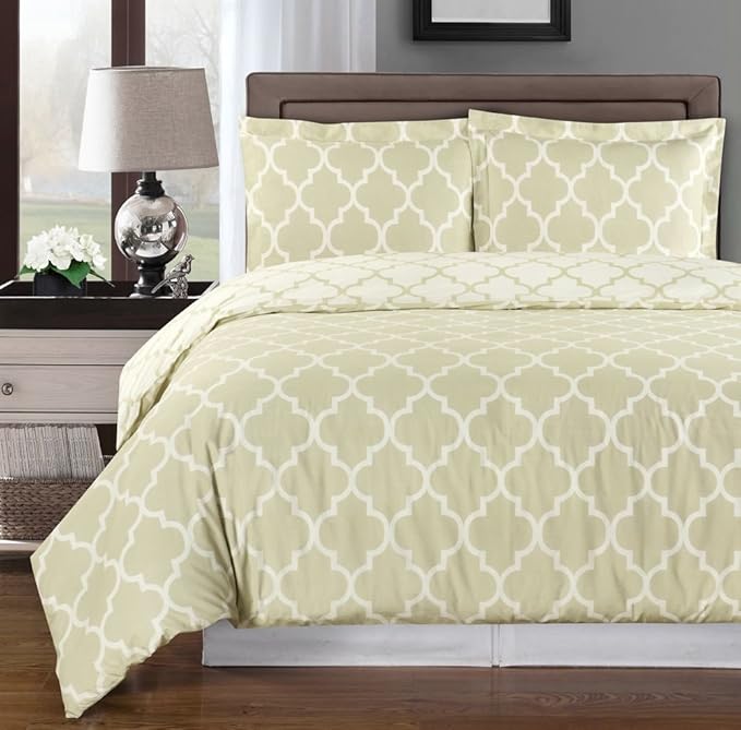 Royal Hotel Bedding Beige-Linen and Ivory Meridian 4 Piece Full/Queen Comforter Set 100% Cotton 300 Thread Count