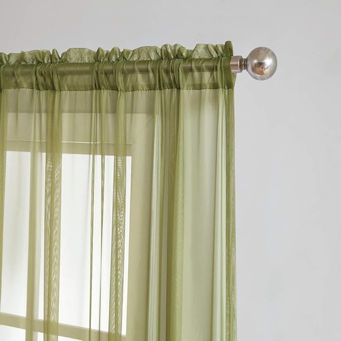 Extra Long 56" (W) x 360" (L) (30 Feet) Sheer Sage Green Window Scarf. Voile Window Treatments are Perfect As Valance Scarves, Bed Canopy Scarfs Or Wedding Decorations. AMA 56" x 360" Sage