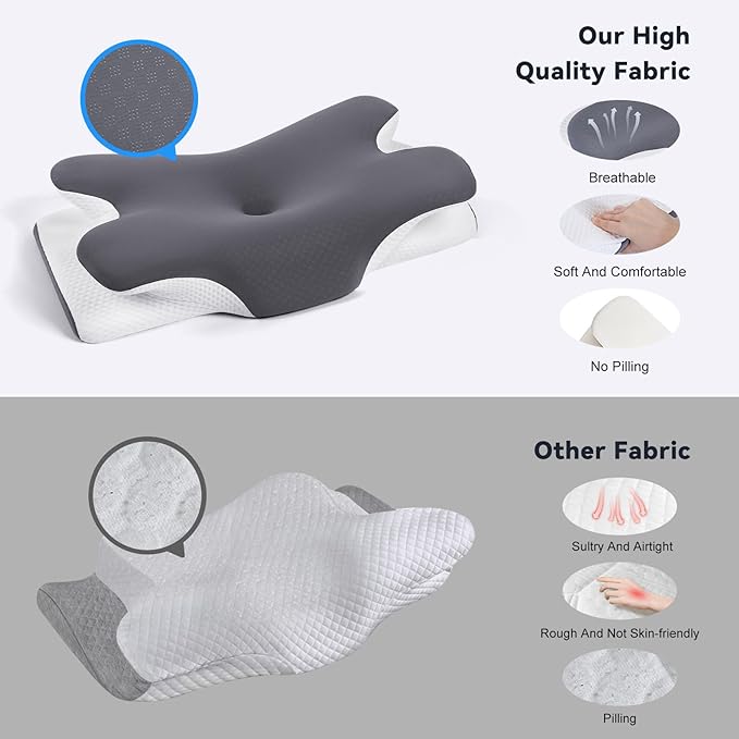 Cervical Cooling Ergonomic Pillow, Adjustable Ergonomic Memory Foam, Cervical Support & Relieves Neck and Shoulder Pain, Orthopedic Pillow for All Sleep Positions