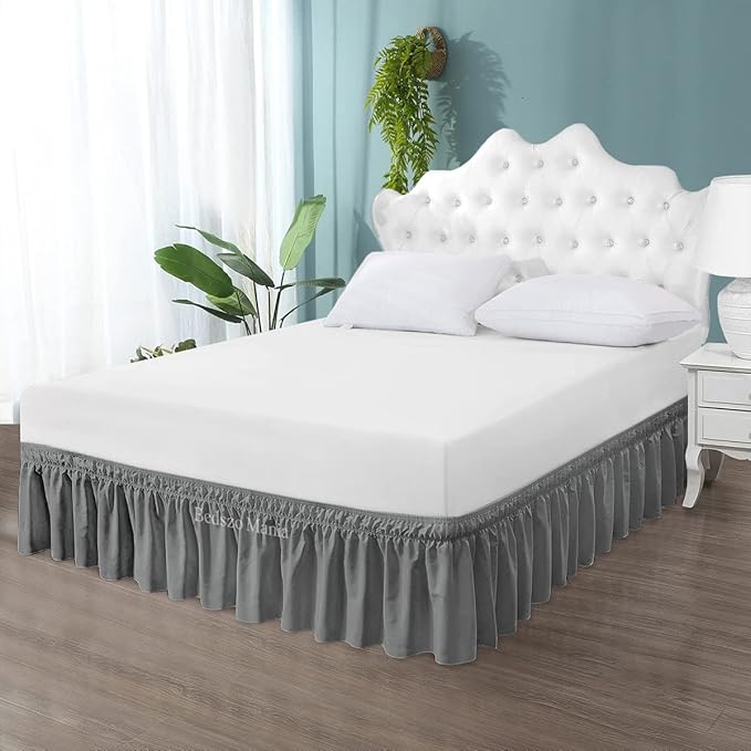 Wrap Around Bed Skirt 11" Inch Drop 100% MicrofibreFabric 1-Piece Bed Skirt Easy Fit Easy Care Fade & Wrinkle Resistant - Full Size (54"X75"), Dark Grey Color