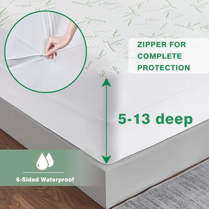 Parkdeny Twin XL Mattress Encasement, Waterproof Cooling, Rayon from Bamboo, 3D Air Fabric, Breathable, Noiseless, Washable, Fits 5"-13" Deep Mattresses