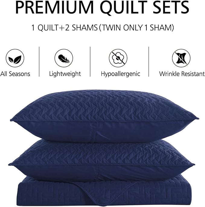 JML Quilts Set, Bedspread Coverlet Set with Pillowcases - 3 Piece Soft and Lightweight Bed Quilt for Spring, Autumn and Summer (Embossed Weave - Royal Blue, King(92"x104"))