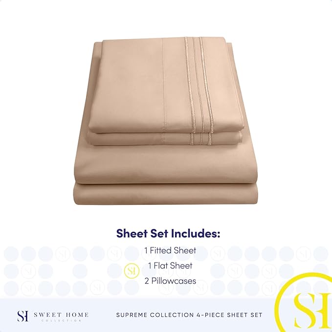 King Size Sheets - Breathable Luxury Bed Sheets with Full Elastic & Secure Corner Straps Built In - 1800 Supreme Collection Extra Soft Deep Pocket Bedding Set, Sheet Set, King, Taupe