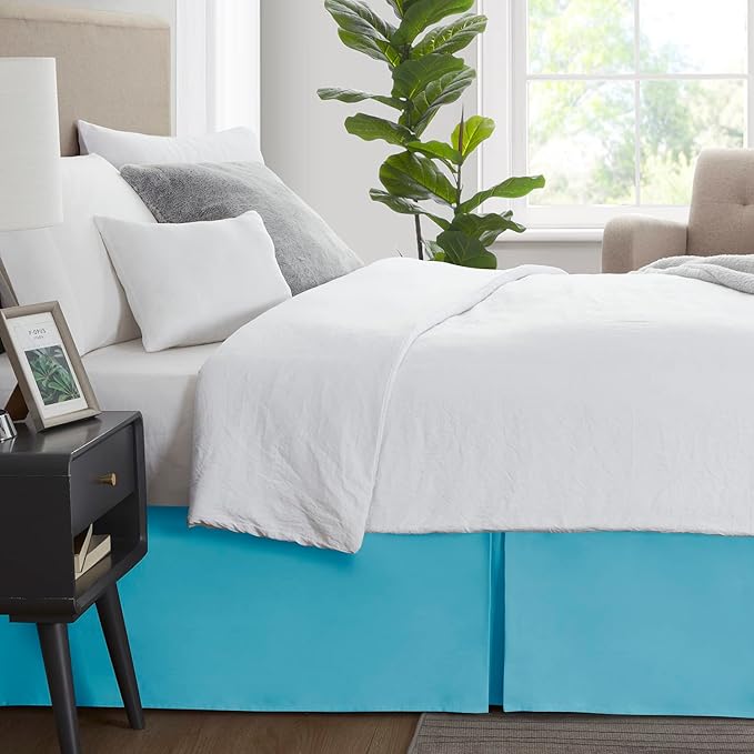 Nestl Beach Blue Bed Skirt Cal King Size - Cal King Bed Skirt 14 Inch Drop - Brushed Microfiber Bed Skirts - Hotel Quality Pleated Bed Skirt - Shrinkage & Fade Resistant
