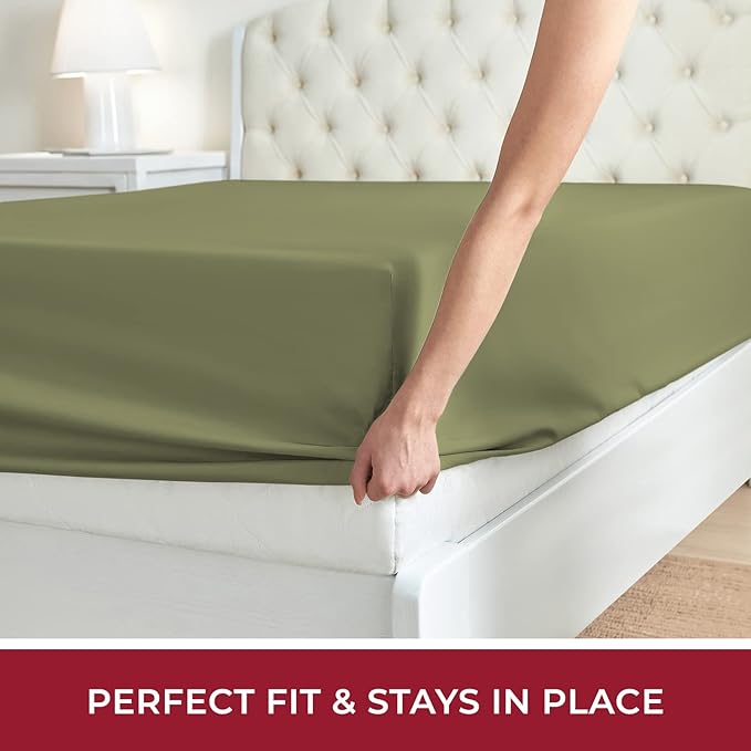 Mellanni King Fitted Sheet - Iconic Collection Bedding Sheets with up to 16 inch Deep Pocket - Soft & Cooling - Fade & Stain Resistant - 1 PC (King, Sage)
