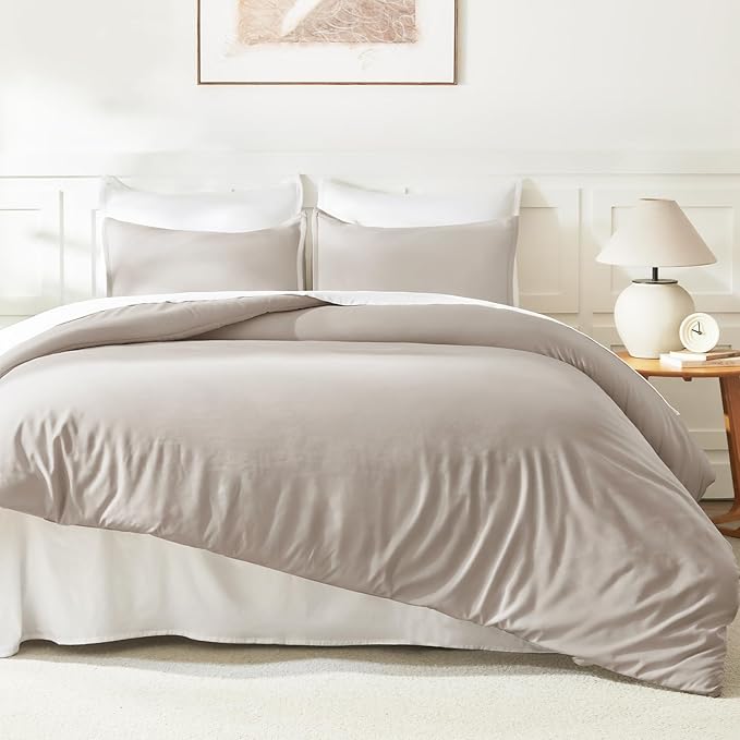 Litanika Comforters Super King Size Linen, 3 Pieces Lightweight Solid Bedding Set & Collections, All Season Fluffy Bed Set (120x120In Comforter & 2 Pillowcases)