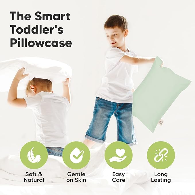 KeaBabies Toddler Pillowcase 13"x18" - Organic Cotton Toddler Pillowcase for Kids, Boys, Girls, Soft & Durable Cotton Cover for Miniature Sleepy Pillows, Cute Colors, Pillow Sold Separately (Sage)