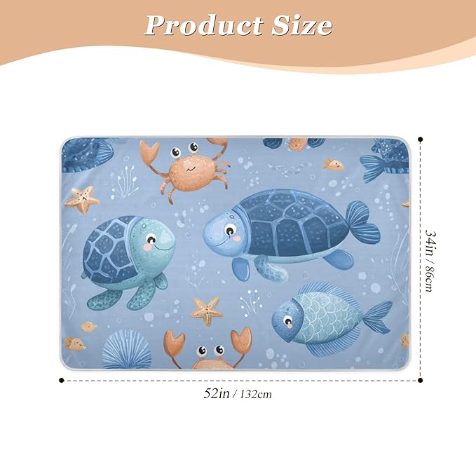 Waterproof Bed Pad Reusable Changing Pad Toddler Mattress Protector Large Pee Pad Baby Diaper Pad Soft Washable Liner Blue Turtle Fish Crabs Starfish